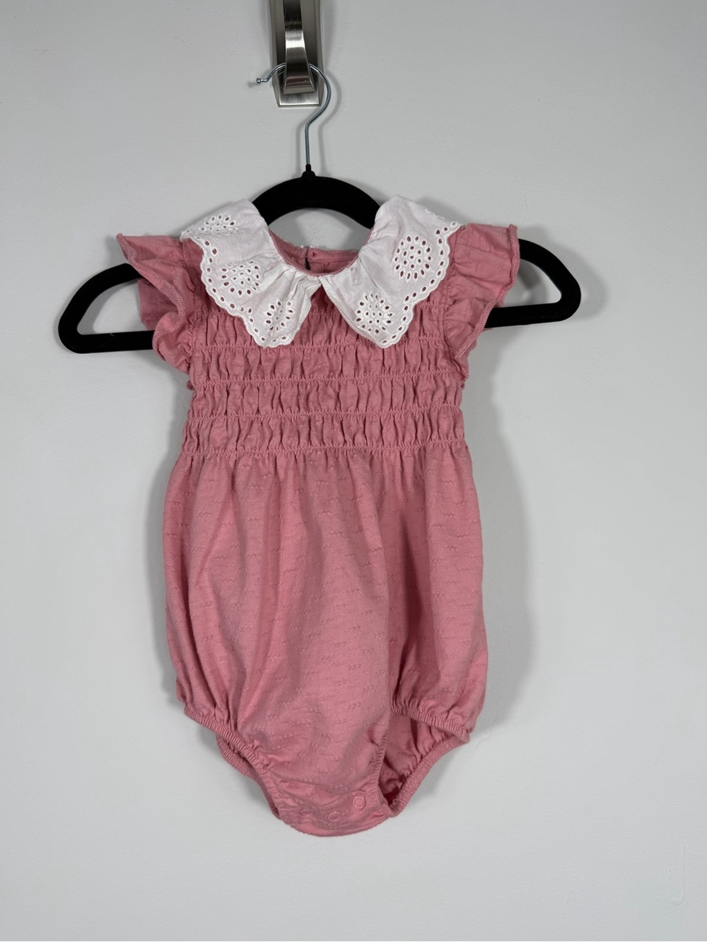 Modern Moments by Gerber Baby Girl Pink Eyelet Collar Bubble Romper 3-6M